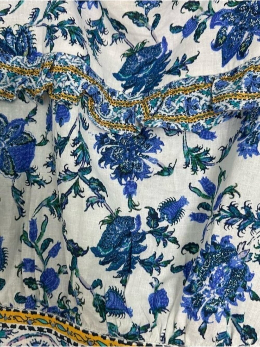 White and Blue Floral Tie-Front Crop Top - Picture 5 of 8